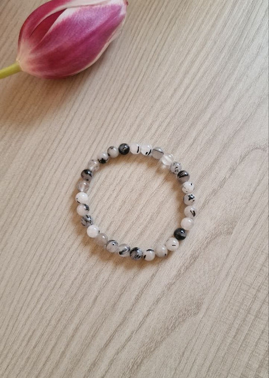 Bracciale elastico con Perline di Quarzo Tormalinato